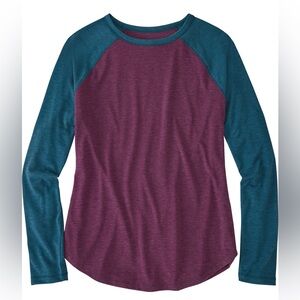 Title Nine Long Sleeve Baseball Tee - Medium - 'Notton' fabric plum teal top
